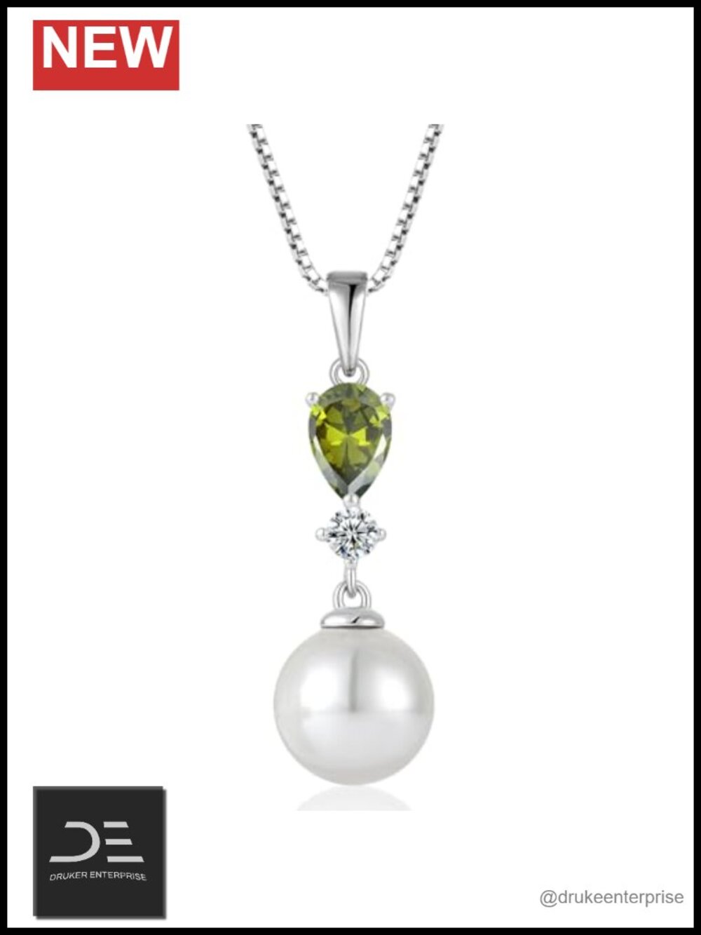 Pearl Pendant Necklace 925 Sterling Silver Rhodium Plated Women's Jewelry